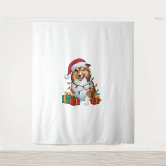Tapiz Noches iluminando Santa Hat Shetland Sheepdog Chri
