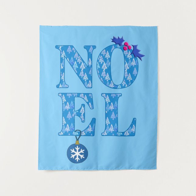 Tapiz NOEL en un patrón de árbol de Navidad azul (Anverso)
