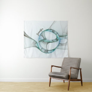 Tapiz Nombre abstracto fractal moderno azul turquesa gri