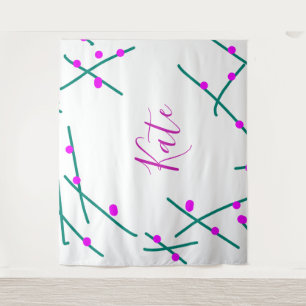 Tapiz Nombre de árbol de cerezo verde rosa boho retro rú