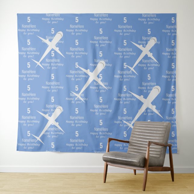 Tapiz Nombre de Avión Personalizado Feliz Cumpleaños Azu (In situ (horizontal))