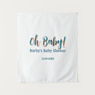 Tapiz nombre de baby shower simple azul negrita oh bebé 
