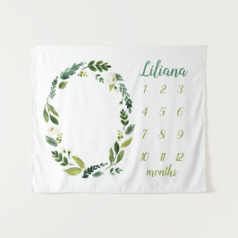Tapiz Nombre de bebé Greenery Dulce Foto de hito mensual