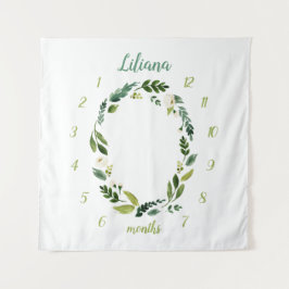 Tapiz Nombre de bebé Greenery Dulce Foto mensual de hito