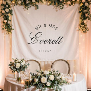 Tapiz Nombre de familia recién casados Banner de boda pe