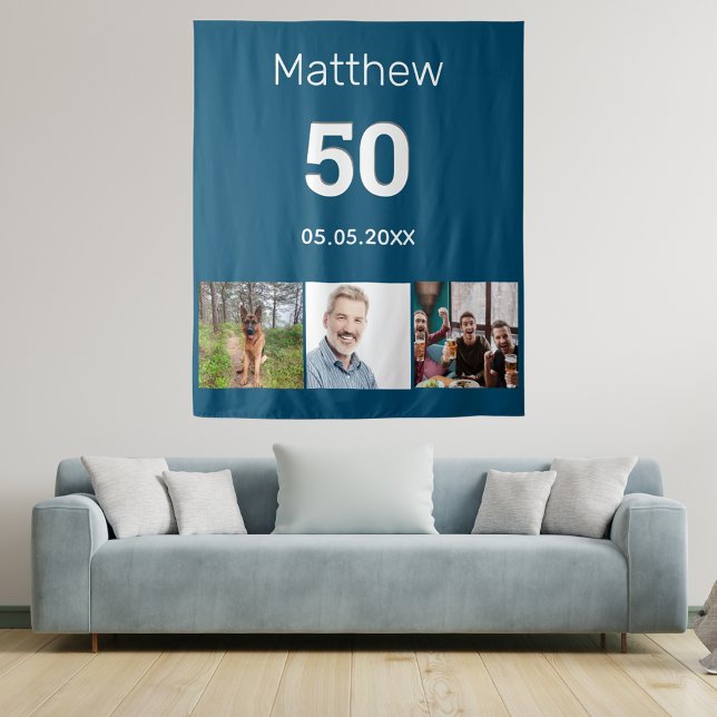 Tapiz Nombre de foto azul de fiesta de cumpleaños hombre (Subido por el creador)