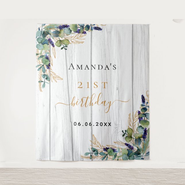 Tapiz Nombre de la madera rústica del cumpleaños eucalip (Anverso)