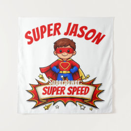 Tapiz Nombre de superhéroe personalizado para niños