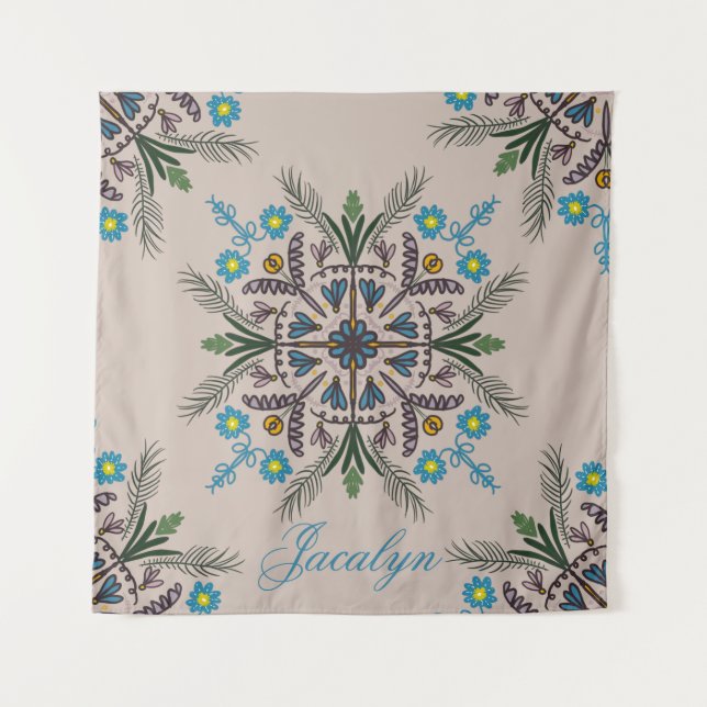 Tapiz Nombre del Boho Tropical Botánico Moderno (Anverso)