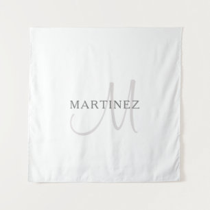 Tapiz Nombre Elegante Monograma & Blanco & Gris
