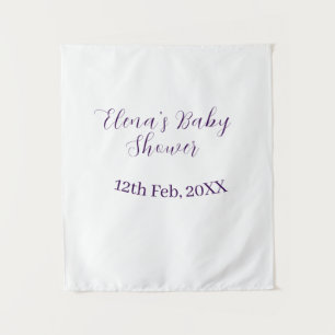 Tapiz nombre fecha de baby shower morado elegante simple