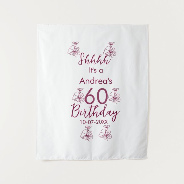 Tapiz Nombre floral cumpleaños 60 marron blanco malva sh (Anverso)