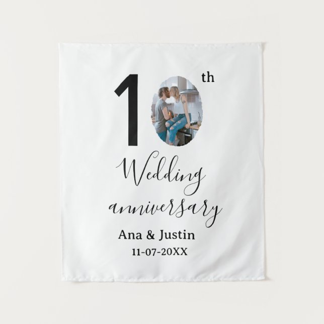 Tapiz nombre foto de aniversario de bodas 10 letra negri (Anverso)
