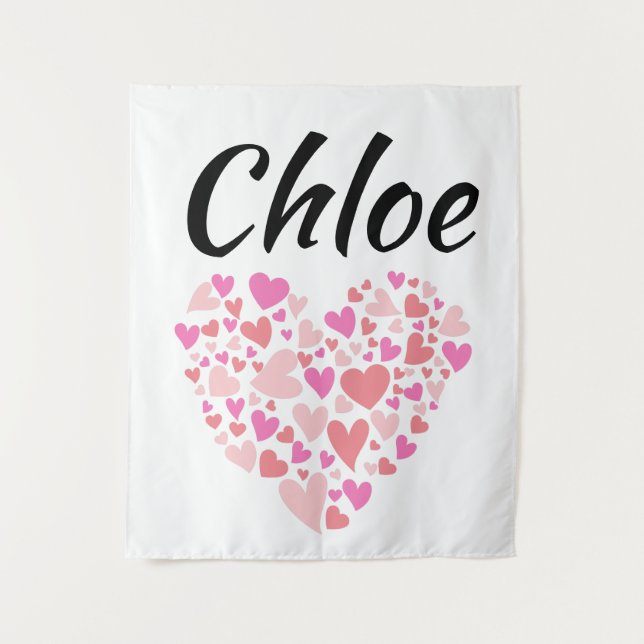 Tapiz Nombre personal con corazones (Anverso)