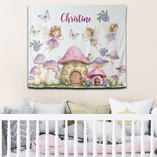 Tapiz Nombre personalizado Magic Fairies Pink Mushrooms
