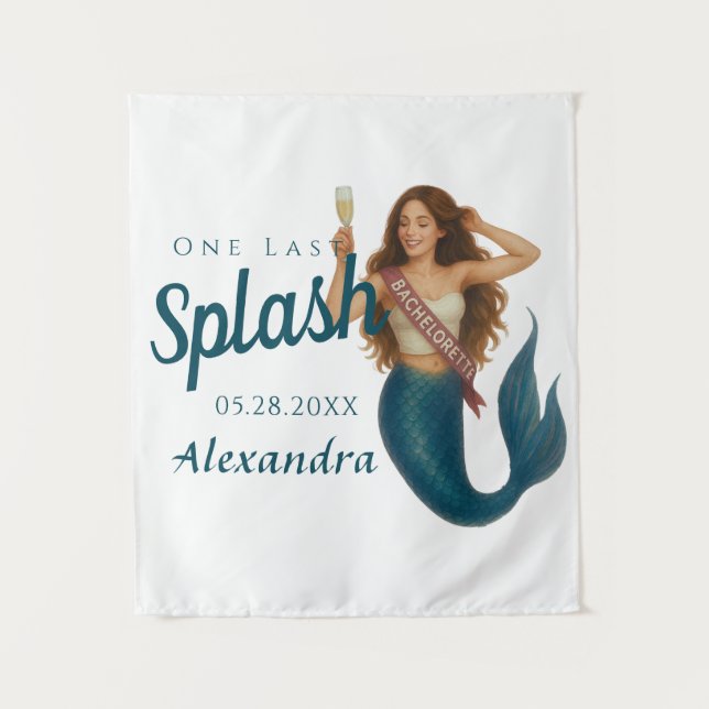 Tapiz Nombre Personalizado Mermaid Bachelorette (Anverso)