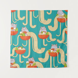 Tapiz Noodles Funny Gatos Fondo Turquesa