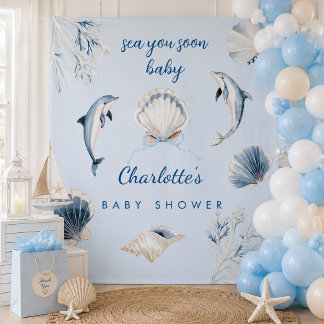 Tapiz Nos vemos pronto Baby Shower Fondo Costero