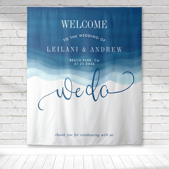 Tapiz Nosotros hacemos azul ombre acuarela ola boda (We do ombre watercolor wedding welcome backdrop for photo ops for your beach inspired reception)