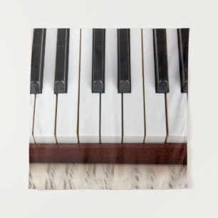 Tapiz notas musicales sobre el fondo de una pianoacústic