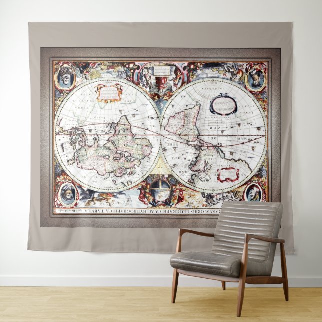 Tapiz Nova Totius Terrarum Orbis por Henricus Hondius II (In situ (horizontal))