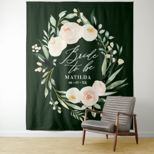 Tapiz Novia de melocotón + floral acuarela verde