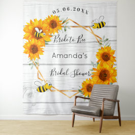 Tapiz Novia en la ducha nupcial girasoles de madera rúst