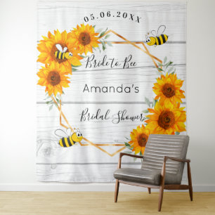 Tapiz Novia en la ducha nupcial girasoles de madera rúst
