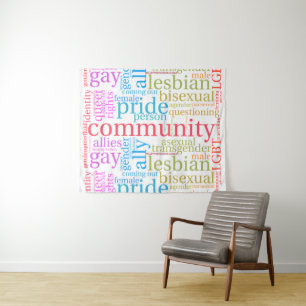 Tapiz nube de palabras de la comunidad arcoíris LGBTQ+ d