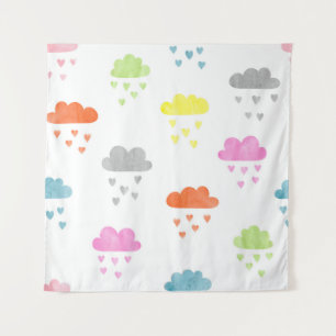 Tapiz Nubes de ensueño: Lluvia en el corazón acuarela