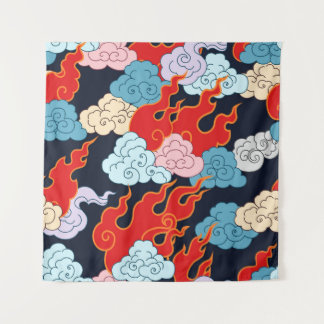 Tapiz Nubes, llamas: Patrón de cosecha negra.