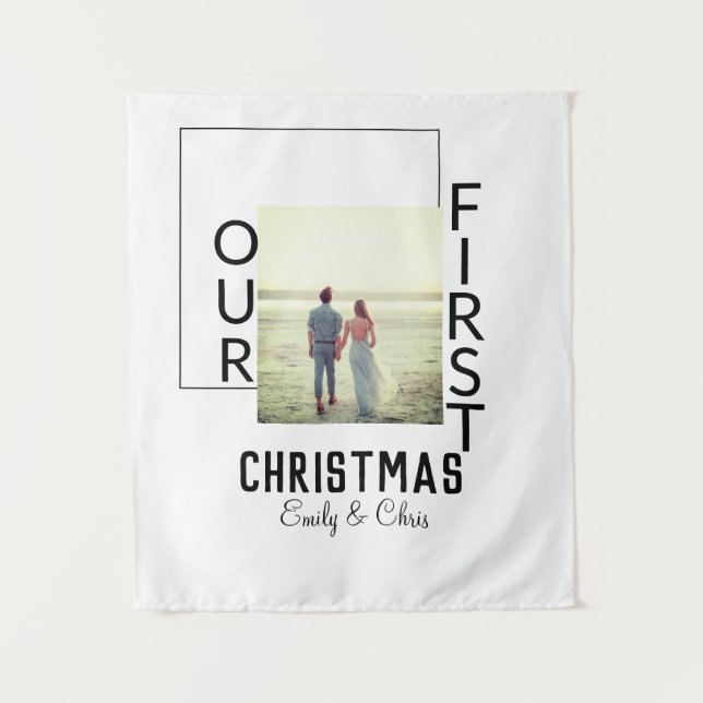 Tapiz Nuestra primera Navidad añadir nombre de la pareja (Anverso)