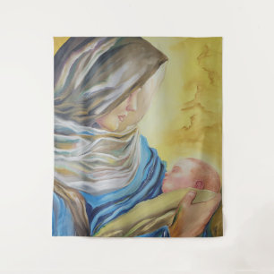 Tapiz Nuestra Señora del Silencio agarrando al bebé Jesú
