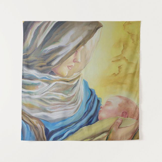 Tapiz Nuestra Señora del Silencio agarrando al bebé Jesú (Anverso)