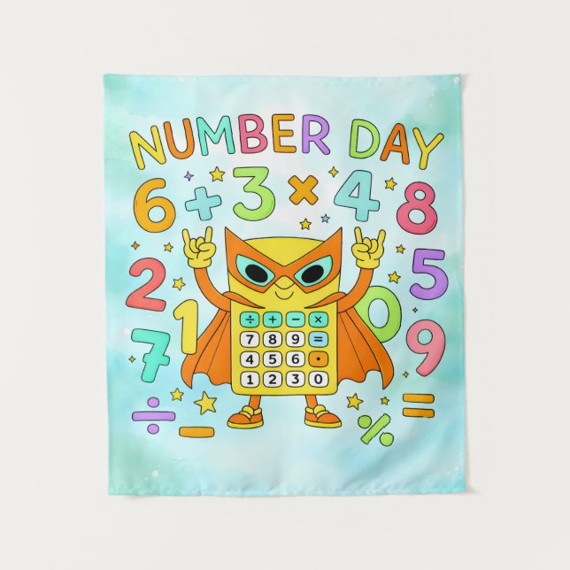 Tapiz Number Day Cute Maths Calculator Owl Poster (Anverso)
