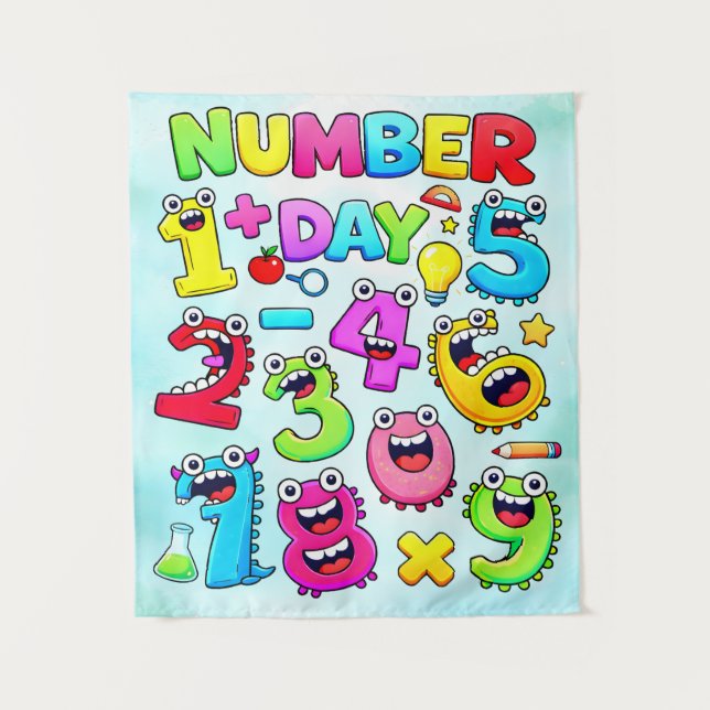 Tapiz Number Day Funny Cartoon Numbers Design (Anverso)