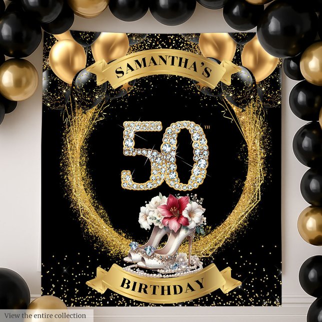 Tapiz Números de diamantes de cumpleaños 50 (Modern 50th Birthday Diamond Numbers High Heels Tapestry)