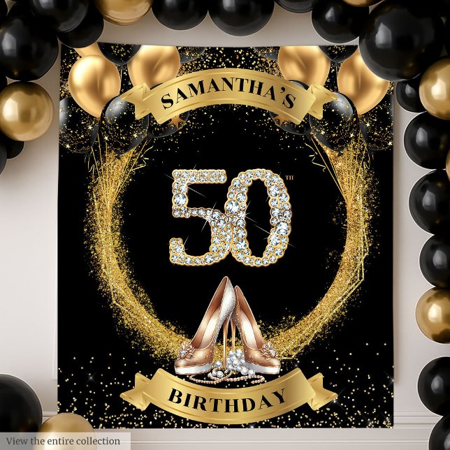 Tapiz Números de diamantes de lujo fondo con globos de o (Luxe Diamond Numbers Backdrop with Gold Balloons

)