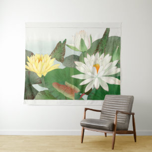 Tapiz Nymphaea lotus, grabado en madera japonés, 1917