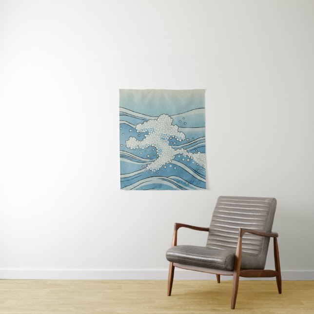 Tapiz Ocean Wave Art Print – Japanese Woodblock Style (In situ)