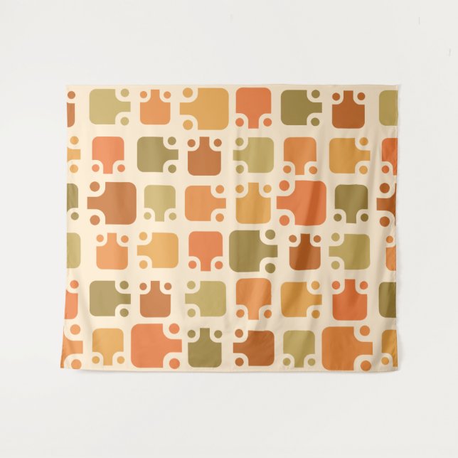 Tapiz Ochre De Patrón Moderno De Mediados Del Siglo (Anverso (horizontal))