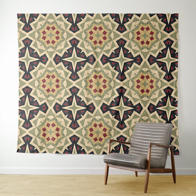 Tapiz Ochre Mustard Yellow Olive Green Tribal Art (In situ (horizontal))