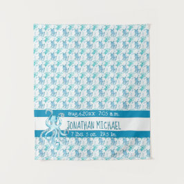 Tapiz Octopus azul y Verde azulado Nombre del bebé Estad