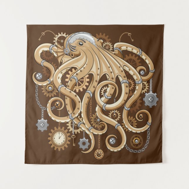 Tapiz Octopus Steampunk Surreal Retro Style Machine (Anverso)