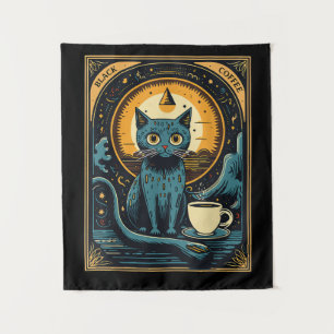 Tapiz Ocultación de tarjeta Tarot para gato y café negro