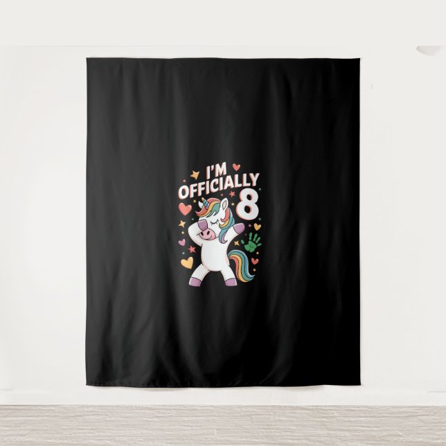 Tapiz Oficialmente soy 8 Chica de Unicornio Dabbing (Anverso)