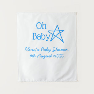 Tapiz Oh baby azul estrella baby shower agregar nombre m