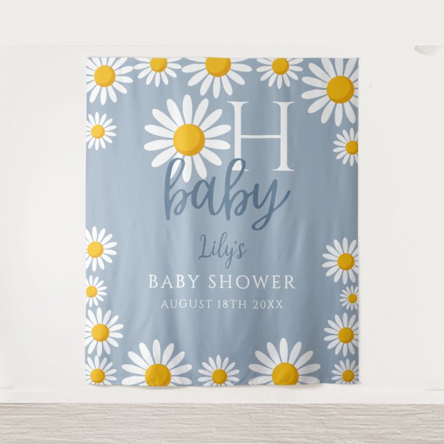 Tapiz Oh Baby Daisy Blue Baby Shower Photo Backups (Anverso)