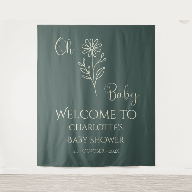 Tapiz Oh Baby Minimalist Wildflower Baby Shower Backdrop (Anverso)
