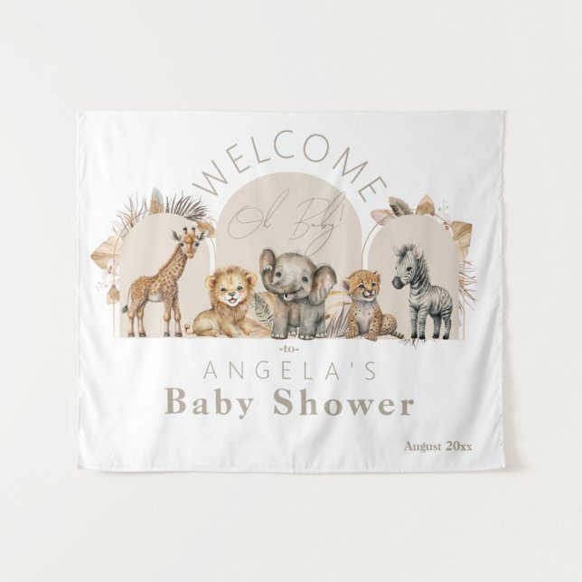 Tapiz Oh Baby Safari Animals Bienvenida del Boho Baby Sh (Anverso (horizontal))